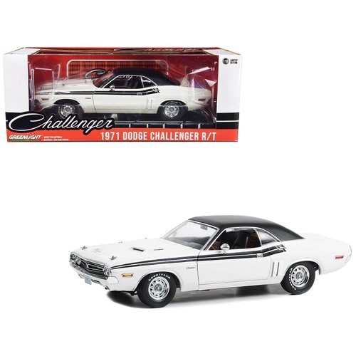 1971 Challenger R/T Bright White with Black Stripes and Top 1/18 Diecast Model Car by Greenlight 13668
