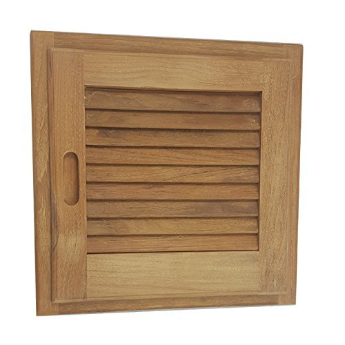 White Water Teak Louvered Door & Frame (C1515TKDL - 15" x 15" Right Hand Opening)