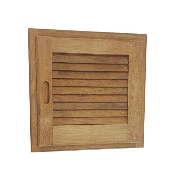 White Water Teak Louvered Door & Frame (C1515TKDL - 15" x 15" Right Hand Opening)