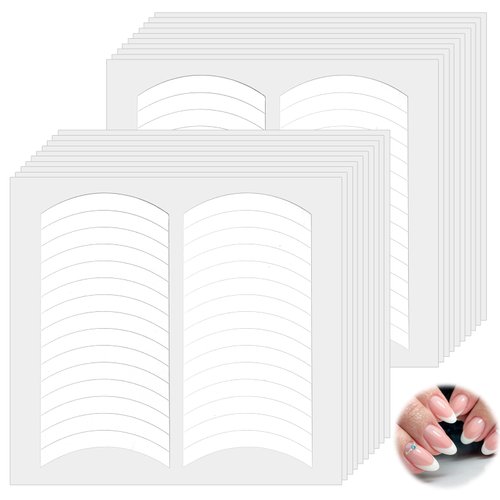 Nail Strips Nail Stickers, 1200 Pcs 40 Sheets French Manicure Nail Stickers Strips Self Adhesive Nail Sticker Tips White Half Moon Shaped Nail Guides Strips Decals for Decoration DIY Tools