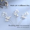 YBSHIN Pearl Bride Wedding Hair Pins Silver Crystal Hair Pieces Rhinestone Hair Clips Bridal Hair Accessories for Women and Girls (Pack of 3)