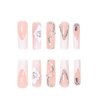 DOCVOEOMH Long Press on Nails Square French White Rhinestones Acrylic Fake Nails with 3D Alloy Butterfly Design Glue on Full Cover Artificial Gel False Stick on Nail for Girls Women Wedding 24Pcs