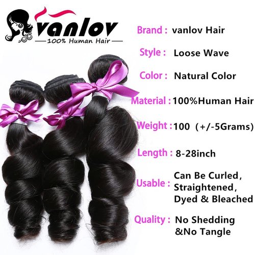 10A Brazilian Human Hair Loose Wave 3 Bundles 100% Unprocessed Virgin Hair (12 14 16) Loose Wave Bundles Human Hair Extensions Double Weft for Black Women Natural Color
