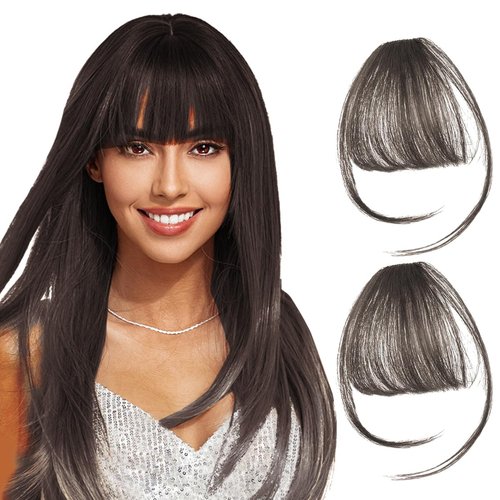 FIRSTPELLA 2PCS Hair Clip in Bangs, Curved Bangs Hair Clip Wispy Bangs with Temples Hairpieces,Bangs Clip in Hair Extensions Air Fringe Clips on Bangs for Women Girls Daily Wear - Brown Black