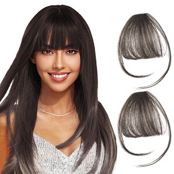 FIRSTPELLA 2PCS Hair Clip in Bangs, Curved Bangs Hair Clip Wispy Bangs with Temples Hairpieces,Bangs Clip in Hair Extensions Air Fringe Clips on Bangs for Women Girls Daily Wear - Brown Black