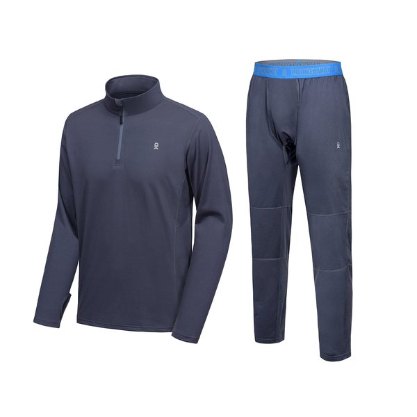 Little Donkey Andy Men's Winter Fleece Pajama Set Warm Long Sleeve Pjs Quarter Zip Sleepwear Lounge Pants With Fly Dark Blue XXL