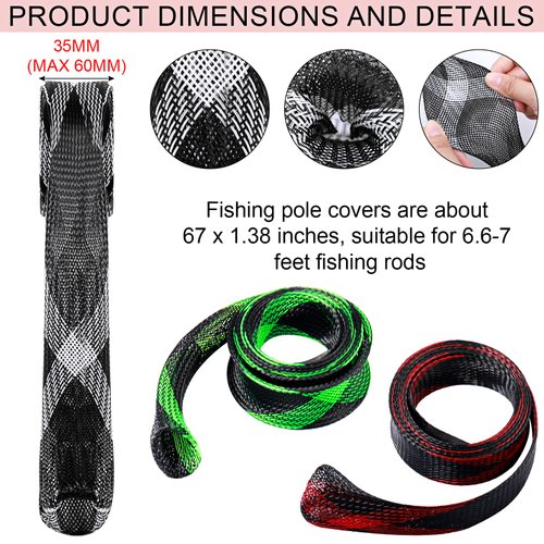 Sratte 8 Pack Fishing Rod Sleeves Reel Bags Casting Rod Socks Reel Cover Protective Fishing Reel Case Braided Mesh Rod Protector Reel Pouch for Bait Casting Sea Fly Ice(for S Size Water Drop Wheel)