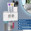 Toothbrush Holder Wall Mounted, WEKITY Multi-Functional Toothbrush and Toothpaste Dispenser for Bathroom, with 5 Toothbrush Slots, 2 Toothpaste Squeezers and 4 Cups(Grey)