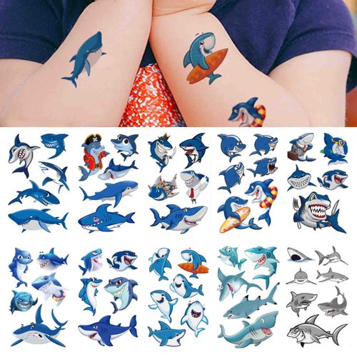 Shark Temporary Tattoos(54pcs),COKOHAPPY Shark Tattoo Body Stickers Costume Accessories for Ocean Sea Shark Themed Baby Shower Birthday Party Favor Supplies Decor for Boy Girls Kids Party Bag Filler