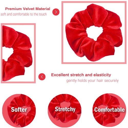 IVARYSS Red Scrunchies, Premium Velvet Soft Hair Scrunchy, Solid Colors Thick Elastic Bands, Hair Accessories for Women and Girls, 12 Pack