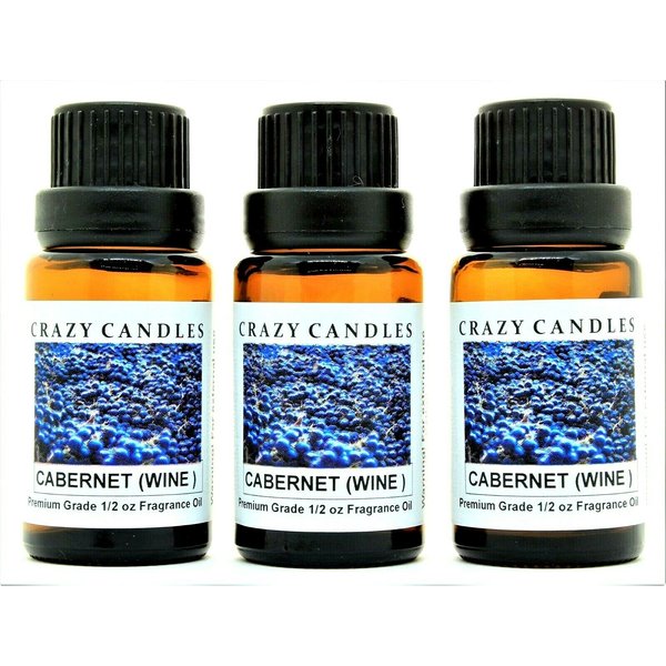 Crazy Candles Cabernet (Made in USA) 3 Bottles 1/2 Fl Oz Each (15ml) Premium Grade Scented Fragrance Oil (Wild Grapes, Strawberries and Sweet Sugary Wine)