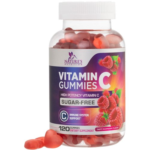 Sugar Free Vitamin C Gummies - Immune Support & Antioxidant Vitamin Dietary Supplement - Vegan, Non-GMO, Dairy & Gluten Free C Vitamin Gummy - Raspberry Flavor for Kids & Adults - 120 Count Gummies