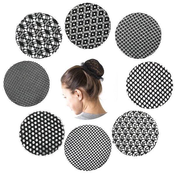 8 Pcs Ballet Hair Nets for Buns Black Elastic Mesh Invisible Hair Nets Reusable Women's Hair Accessories Set Dance Hair Covers for Ballerina Dancer Bank Clerk Nurse Skating Hair Bun Holder