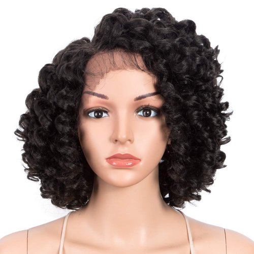Style Icon 13" Afro Wigs Short Curly Wigs for Black Women Lace Front Side Part Synthetic Wigs (13 Inch, Jet Black 1#)