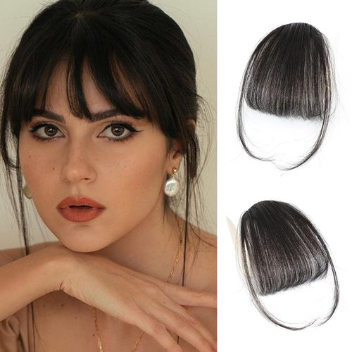 Clip In Bangs-100% Real Human Hair Bangs Clip Brown Black Clip On Bangs Hair Extensions Fake Bangs Human Hair Wispy Bangs Hair Clip Fringe With Temples Hairpieces Curved Bangs For Daily Wear