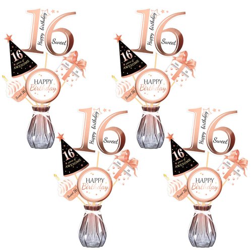 Konsait Rose Gold 16th Birthday Centerpiece Sticks-16th Birthday Table Toppers -Birthday Party Decorations Accessories-Sweet 16 Bday Centerpiece Sticks-Cheers to 16 Years Birthday Party Favor Supplies