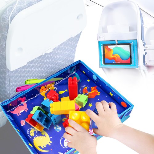 Kids Tray Table Cover with Pockets, Tray Table Organizer for Activities, Games and Meals, Kids Travel Essentials, Use on Plane or Train, Toddlers and Children, Unisex - Compact Light Portable