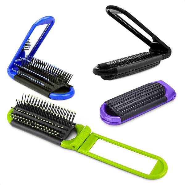 4 Pack Travel Brushes for Hair - Foldable Hair Brush Compact Hair Brush Pocket Folding with Mirror Travel Hair Folding Brush Purse Hair Brush Portable