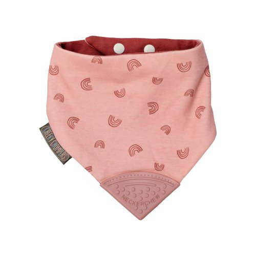 Cheeky Chompers 2-in-1 Baby Dribble Bib With Soft Silicone Teether, Reversible Bandana Style, Innovative Dimple Design Soothes Gums, 3-Layer Absorbency (Rainbow Rose Neckerchew)