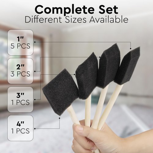 Vanitek 10 Piece Flat Flexible Poly Foam Bevel-Tipped Brush Set with Wooden Handles - Ideal for Applying Paint, Oil-Based Paints, Stain, Varnish, Enamel, Latex Paint, Smooth Surfaces, & Arts & Crafts