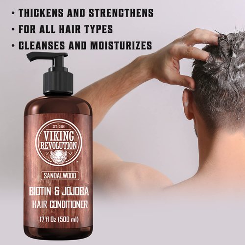 Viking Revolution Sandalwood Conditioner with Biotin and Jojoba Oil - Mens Conditioner Natural Hair Conditioner for Men with Vitamin B5 (17 Oz)