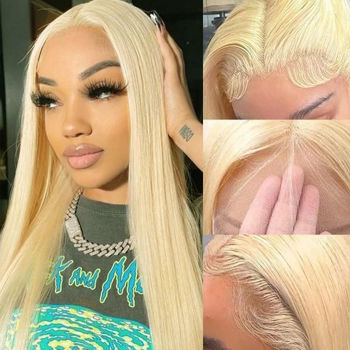 Oseti Platinum Blonde Lace Front Wigs Blonde Pre Plucked 13x4x1 HD Transparent Frontal Wig for Black Women Honey Blonde T-Part HD Lace Front Wigs Natural Synthetic Straight Wig…