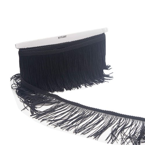 KUYLENT 6.5 Yard 4 Inches Polyester Fringe Trim Lace Chainette Tassel Fringe Trimming for Latin Dress Stage Clothes Lamp Shade Decoration DIY (Black)
