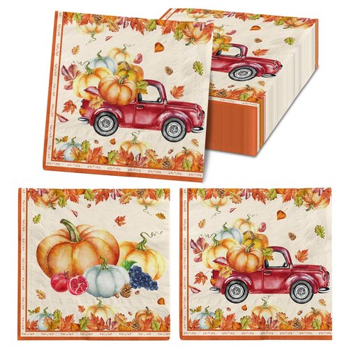 40 Pcs Fall Napkins, Fall Party Decorations Pumpkin Napkins, Thanksgiving Party Supplies Maple Leaf Napkins, Autumn Harvest Napkins for Dinner Home Kitchen Bathroom
