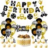 KEFAN Gym Birthday Party Decorations, Weight Lifting Party Supplies, Black and Gold Fitness Themed Party Decorations with Latex Balloons Fitness Cake Topper Glitter Gym Happy Birthday Banner