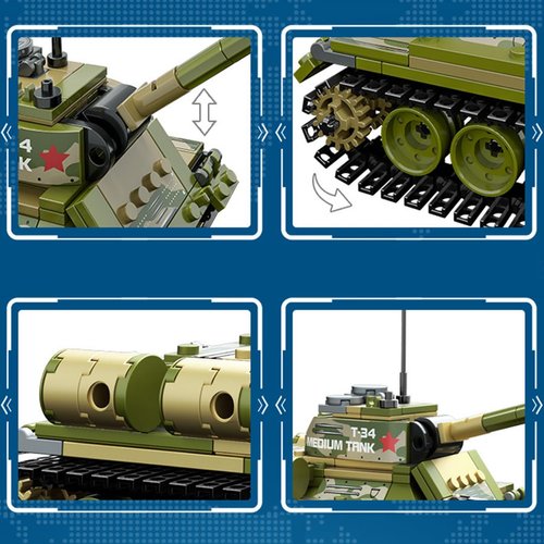 BDYDT T-34 Medium Tank Model Building Blocks Set（411PCS）-WW2 Military Historical Collection Model. Military Armoured Tank,Toys Gifts for Kid and Adult