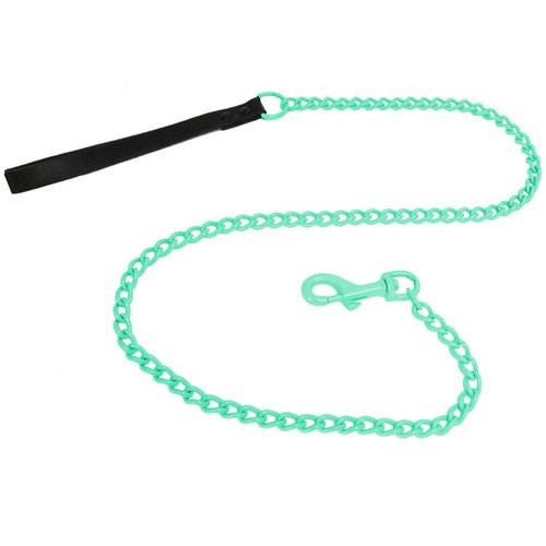 Platinum Pets Coated Chain Leash with Black Leather Handle, 48-Inch by 4mm, Candy Mint