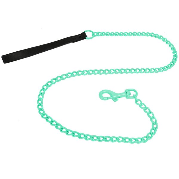 Platinum Pets Coated Chain Leash with Black Leather Handle, 48-Inch by 4mm, Candy Mint