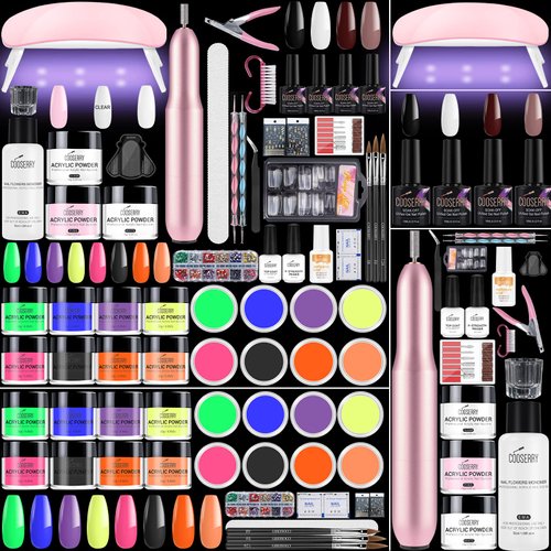 Cooserry Acrylic Nail Kit for Beginners with Everything - 65 In 1 Nail Kit Set Professional Acrylic with Everything Gel Nail Polish Kit with Light Starter Kit Acrylic Nail Supplies Nail Acrylic Powder