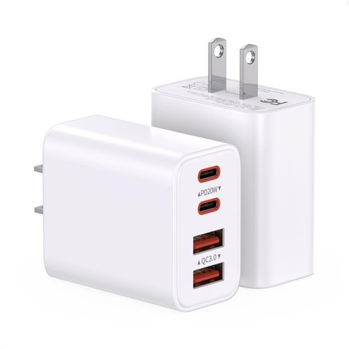 USB C Charger Block, [2Pack] 40W Fast USB C Wall Charger, 4Port GaN Fast Charging Power Adapter PD+QC Multiport Brick Type C Charger Cube Plug Compatible with iPhone 15 14 13 12 11 Pro Max,iPad,Tablet