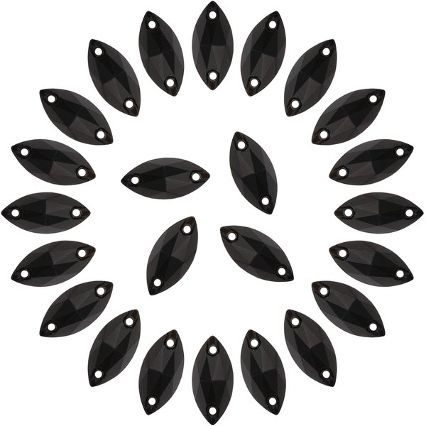 Horse Eye Rhinestones Flatback Sew on Rhinestone with 2 Holes 36pcs 9x18mm Glass Navette Shape Rhinestones for Crafts Project,Clothes,Costume,Shoes,Bags,Black