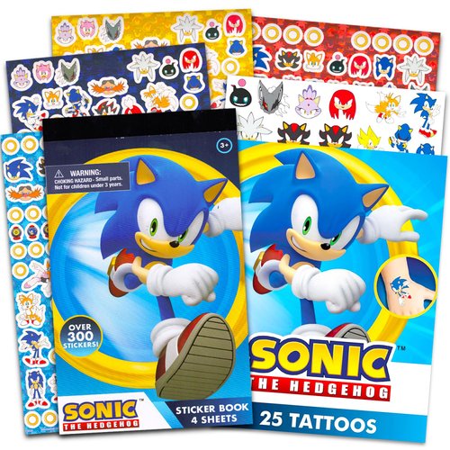 Sonic the Hedgehog Stickers and Tattoos Super Set for Kids - Bundle with Over 300 Sonic Stickers and 25 Sonic Temporary Tattoos | Sonic Party Supplies for Boys