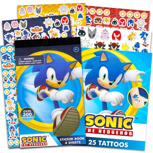Sonic the Hedgehog Stickers and Tattoos Super Set for Kids - Bundle with Over 300 Sonic Stickers and 25 Sonic Temporary Tattoos | Sonic Party Supplies for Boys