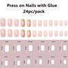LoveOurHome 24pc French Tips Press on Nails Short Fake Nails Glitter Lace Glue on Nail Nude Acrylic Nails Press ons Nails Short Square False Nail Women Girls Artificial Fingernail with Adhesive Tabs