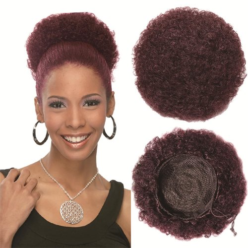 Afro Puff Ponytail 99J Burgundy Wigs Human Hair 8 Inch Afro Puff Drawstring Ponytail Extension Brazilian Virgin Hair Short Extensions Hairpieces Updo Hair Clip On Kinky Drawstring Curly Ponytail Bun