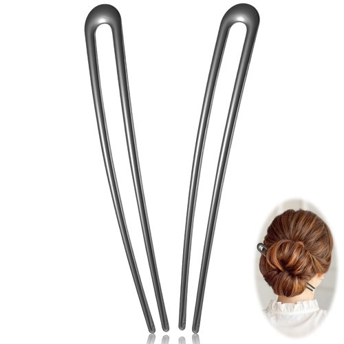 Gjinxi 2PCS U-Shaped Metal Hair Pins and Forks for Women, 5.5 Inch Extra Long Hair Sticks Chignon French Twist Hair Forks for Buns, Twists, Updos, Knots, and Wedding Hairstyles, Hair Accessories