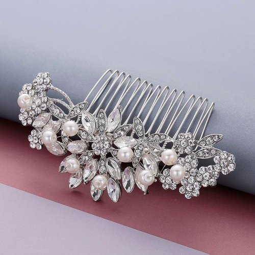 Hapibuy Crystal Wedding Hair Comb Bridal Hair Comb Pearl Wedding Headpiece Silver Hair Accessories