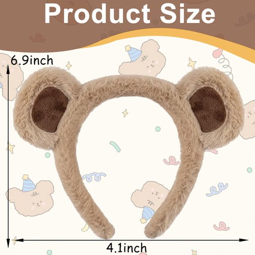 Aprince Bear Ears Headband Animal Ears Headband Fluffy Soft Face Wash Headband Cute Party Headwear Costume Decoration for Cosplay Hair Accessories for Adult Kids