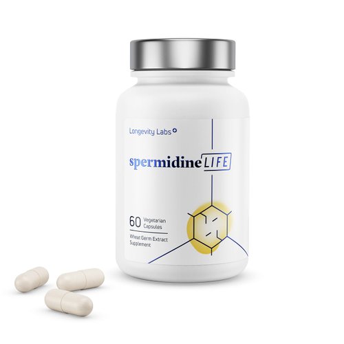 LONGEVITY LABS + spermidineLIFE Natural Supplement, Plant-Based, Wheat Germ Extract with High Spermidine Content and Zinc for Cell Renewal, Vegan-Friendly, 60 Capsules
