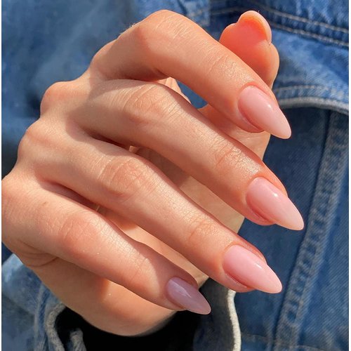 24 PCS Press on Nails Short Almond Medium Fake False Nails With Glue, Gel Acrylic Nail Art Nails for Women Girls (Nude)