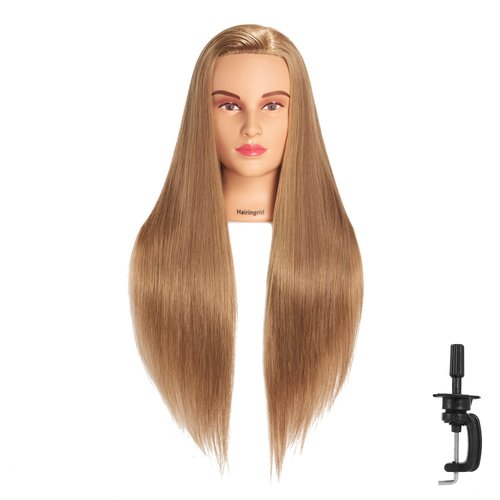 Hairingrid 26"-28" Mannequin Head Hair Styling Training Head Manikin Cosmetology Doll Head Synthetic Fiber Hair and Free Clamp Holder (Golden Brown)