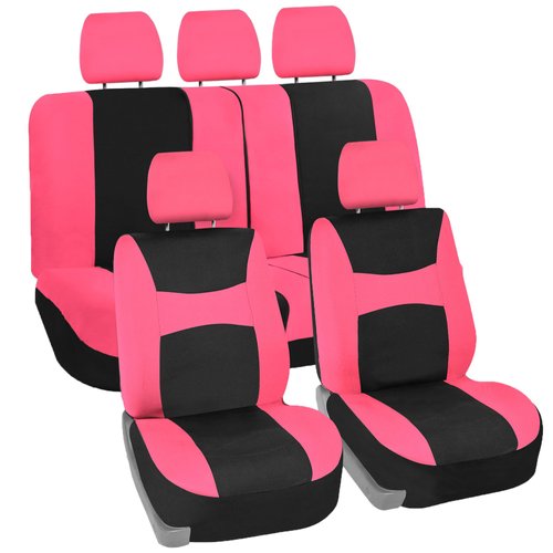 FH Group Car Seat Covers Full Set Cloth - Universal Fit,Automotive Seat Covers,Low Back Front Seat Covers,Airbag Compatible,Split Bench Rear Seat,Washable Car Seat Cover for SUV,Sedan,Van Pink