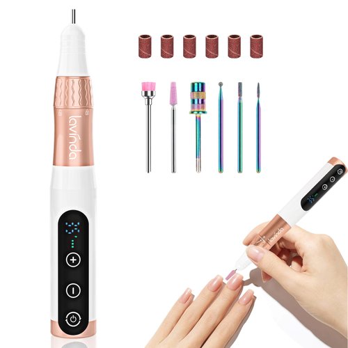 Lavinda Nail Drill,Cordless Electric Nail Drill Professional 35000RPM Electric Nail File Set for Acrylic Gel Dip Powder Nails,Portable Rechargeable Nail Drill Machine Manicure and Pedicure Kit