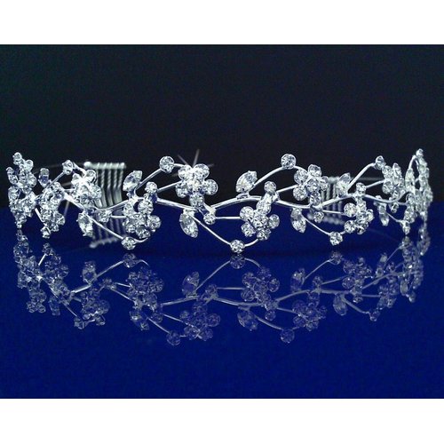 Silver Bridal Tiara Prom Crystal Rhinestone Flower Wedding Party Accessory T2
