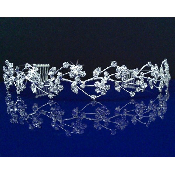 Silver Bridal Tiara Prom Crystal Rhinestone Flower Wedding Party Accessory T2