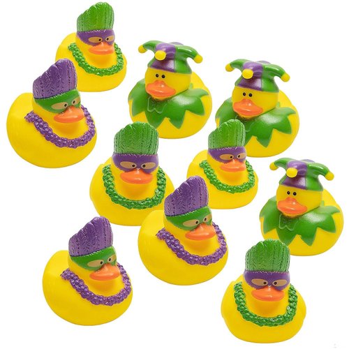 Mardi Gras Rubber Ducks | 12 Pack | Ducky Party Favors